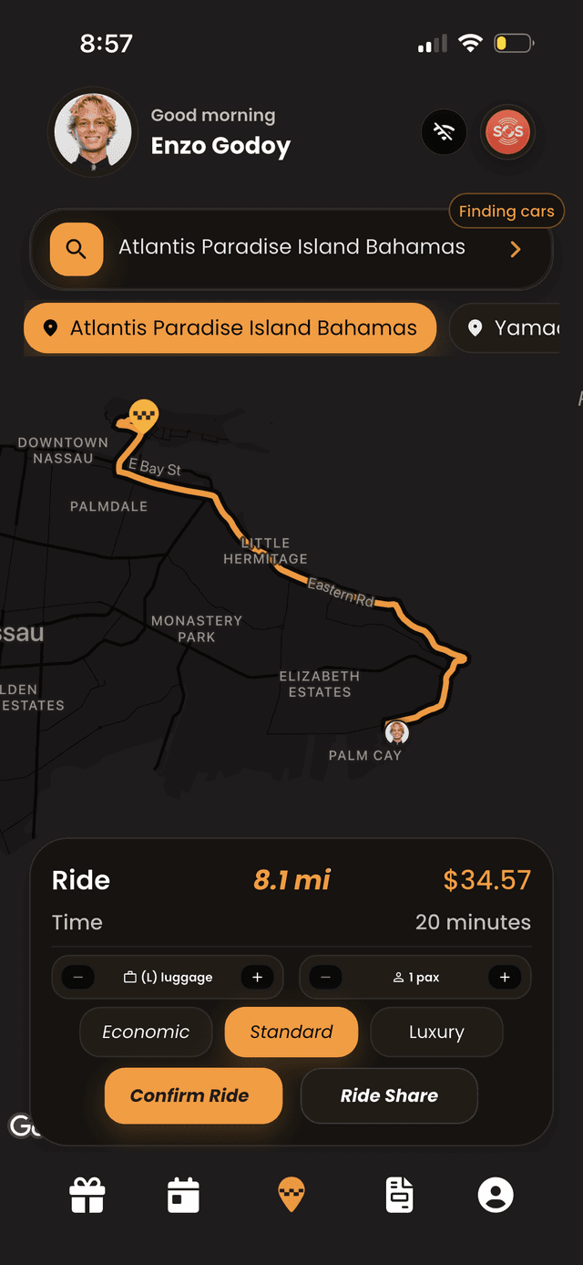 HOP app — Nassau map view