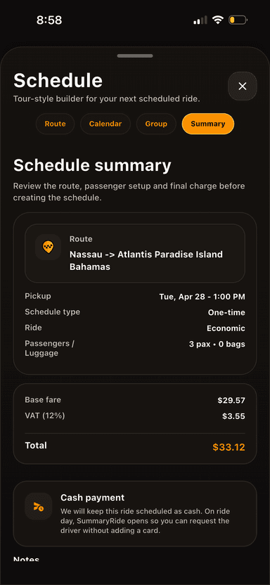 HOP schedule summary